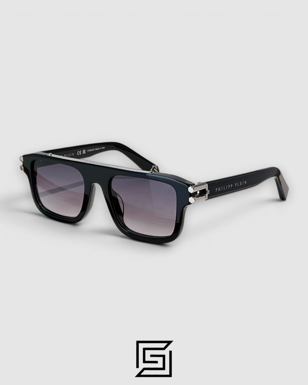 Philipp Plein LIGHT FIGHTER VPP021 Black Frame Sunglasses with Black Lenses and Silver Details