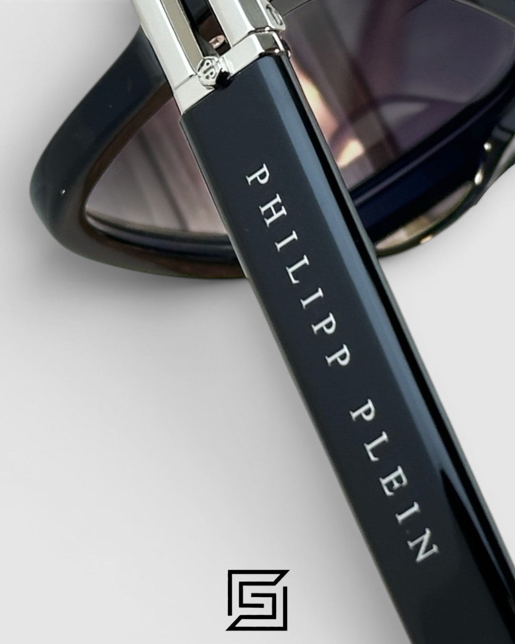 Philipp Plein LIGHT FIGHTER VPP021 Black Frame Sunglasses with Black Lenses and Silver Details