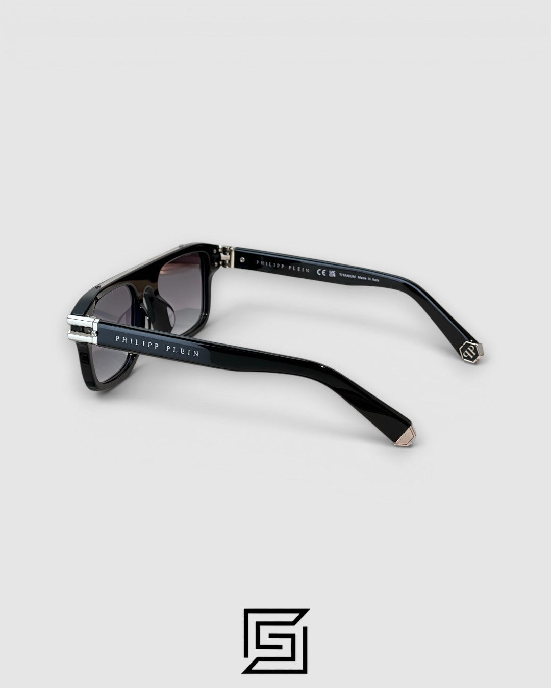 Philipp Plein LIGHT FIGHTER VPP021 Black Frame Sunglasses with Black Lenses and Silver Details
