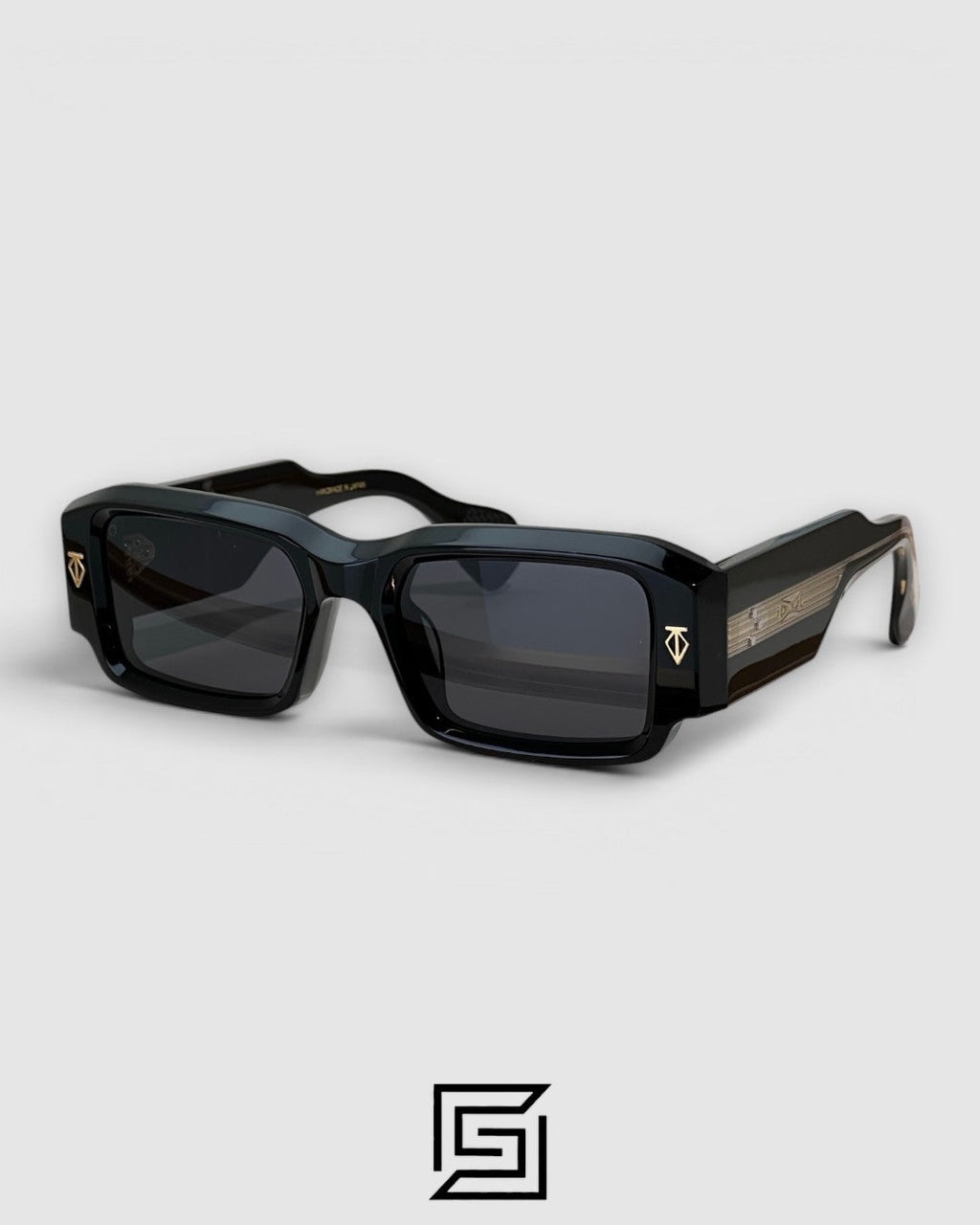 ROSSI Black Frame Blue Lenses Gold Arm - BLACK-BLACK GOLD