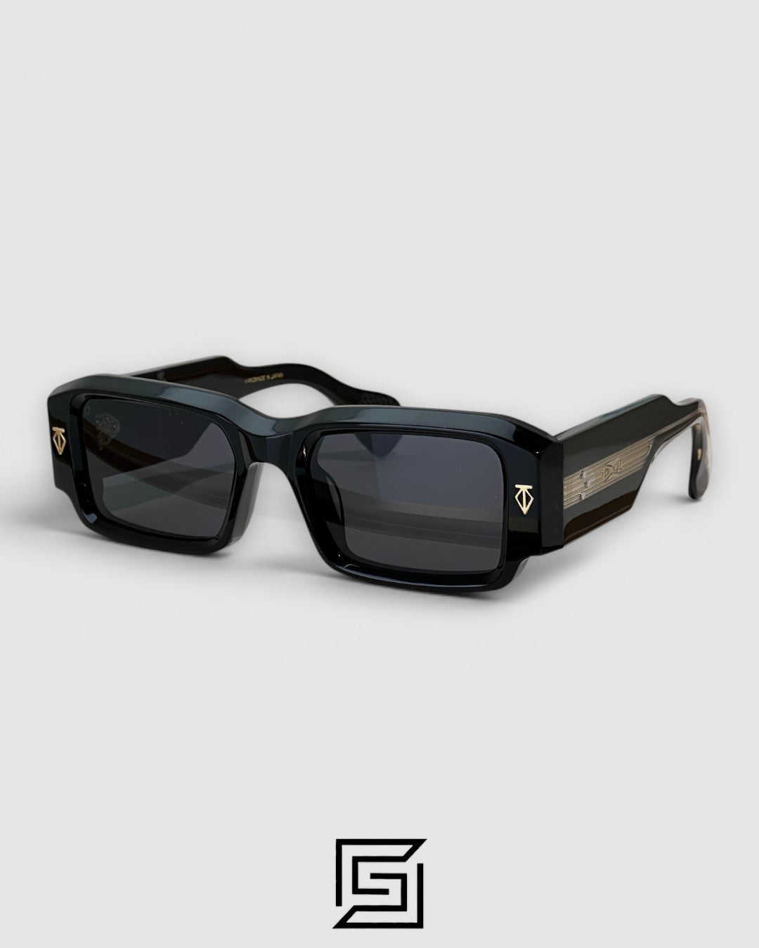 ROSSI Black Frame Blue Lenses Gold Arm - BLACK-BLACK GOLD