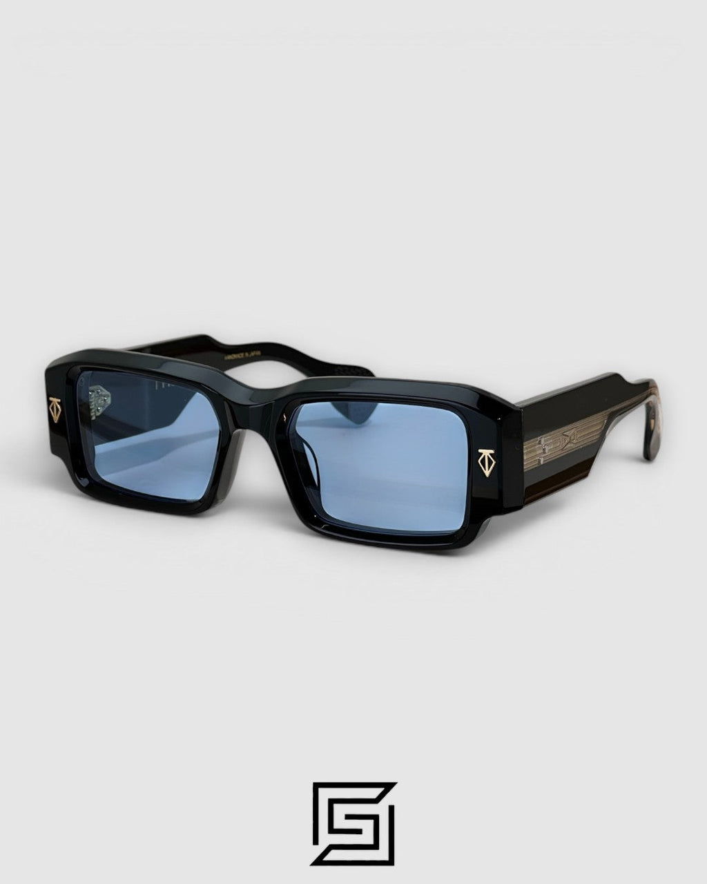 ROSSI Black Frame Blue Lenses Gold Arm - BLACK-BLUE