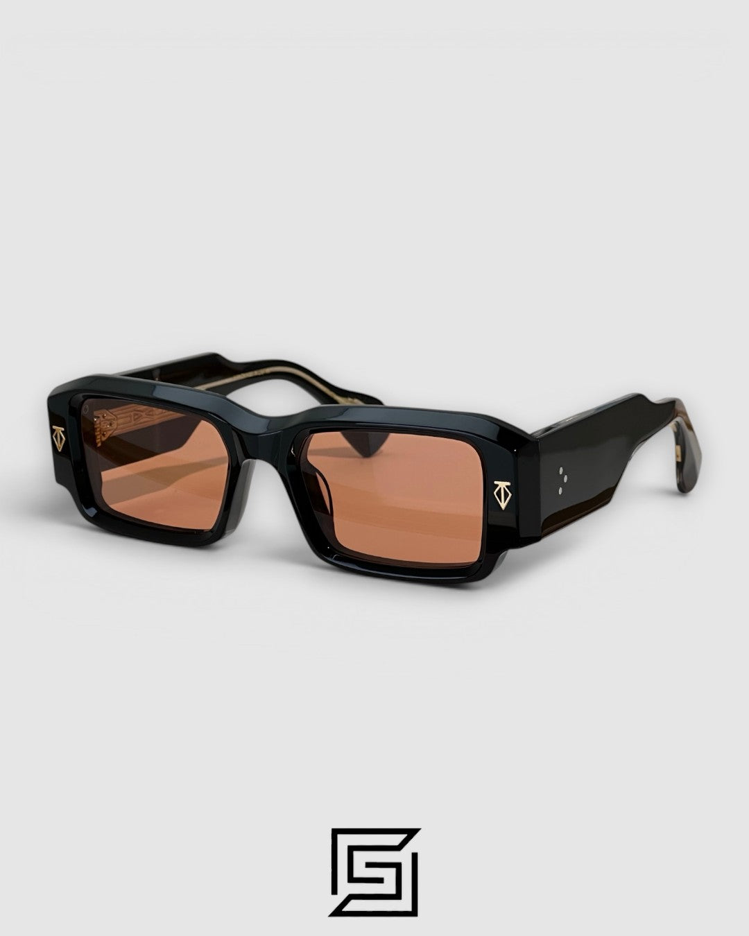 ROSSI Black Frame Blue Lenses Gold Arm - black-brown