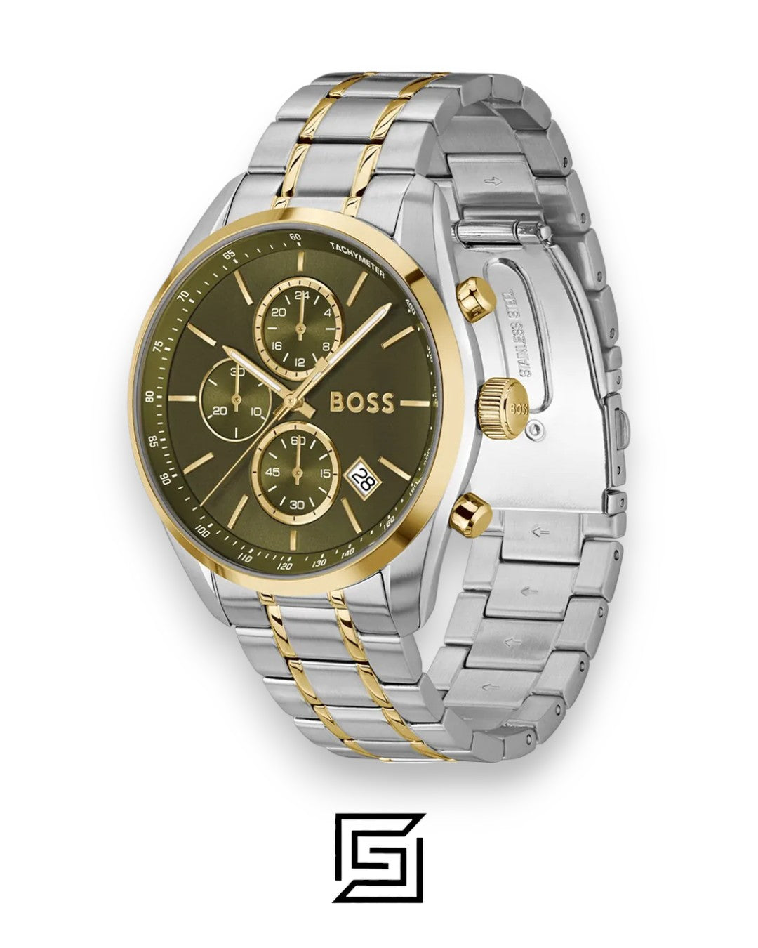 Boss 1514227 Green Dial Two-Tone Chronograph Watch