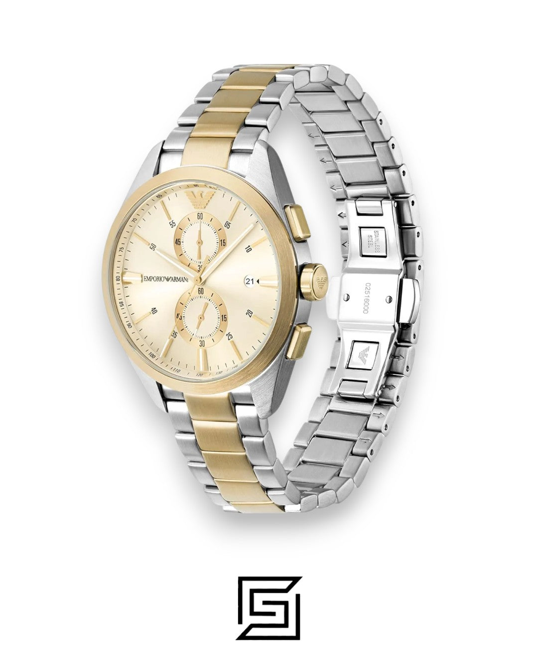 Emporio Armani AR11605 Two-Tone Stainless Steel Chronograph Watch with Champagne Dial