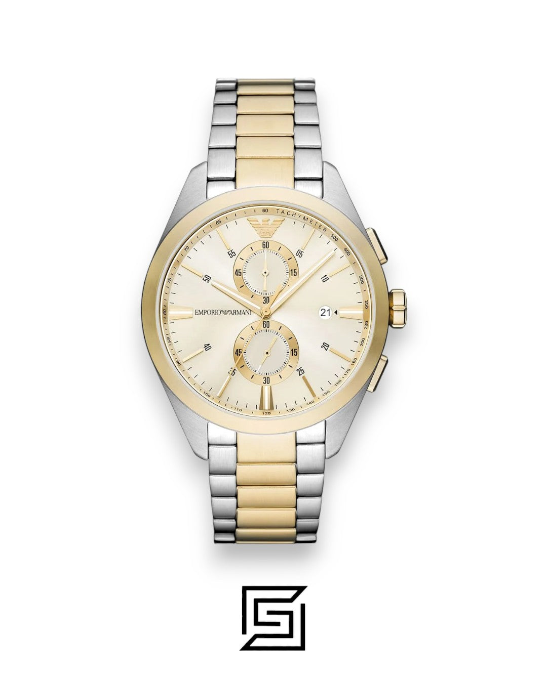 Emporio Armani AR11605 Two-Tone Stainless Steel Chronograph Watch with Champagne Dial