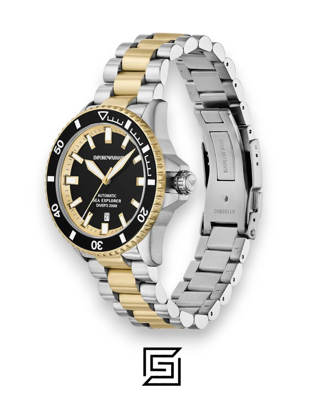 Emporio Armani AR60089 Two-Tone Automatic Dive Watch with Black Dial