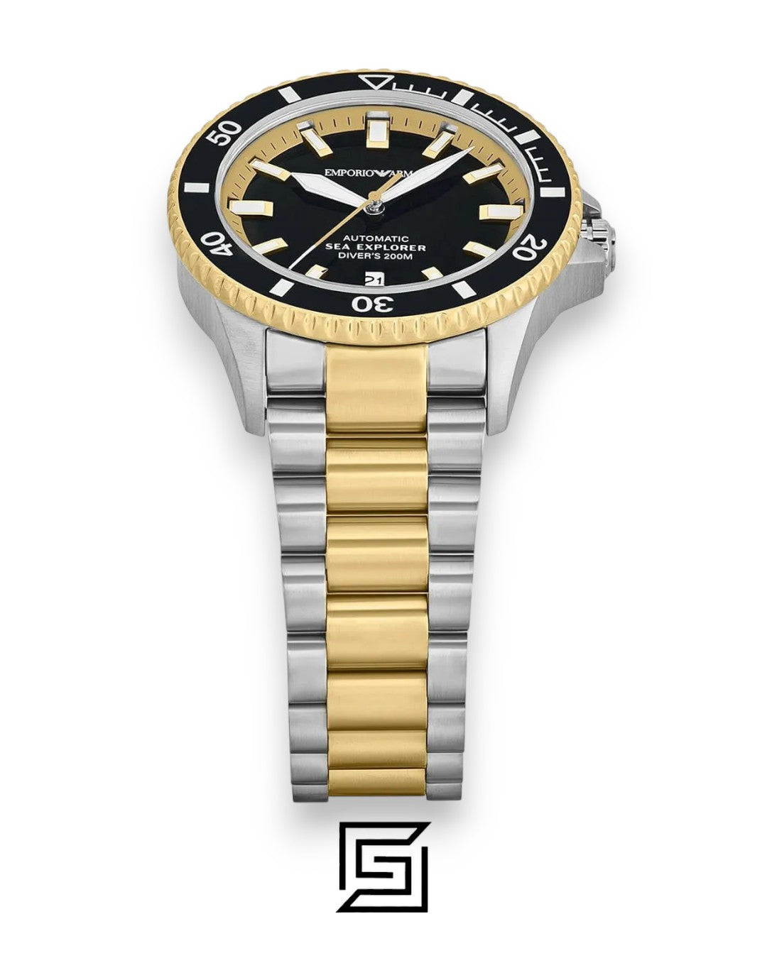 Emporio Armani AR60089 Two-Tone Automatic Dive Watch with Black Dial