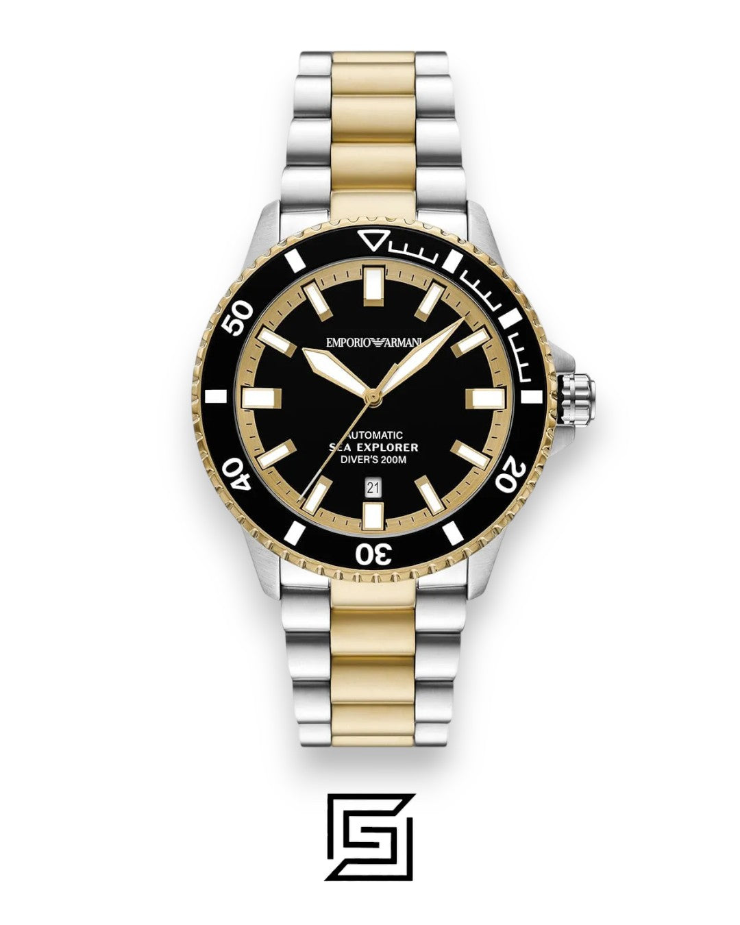 Emporio Armani AR60089 Two-Tone Automatic Dive Watch with Black Dial