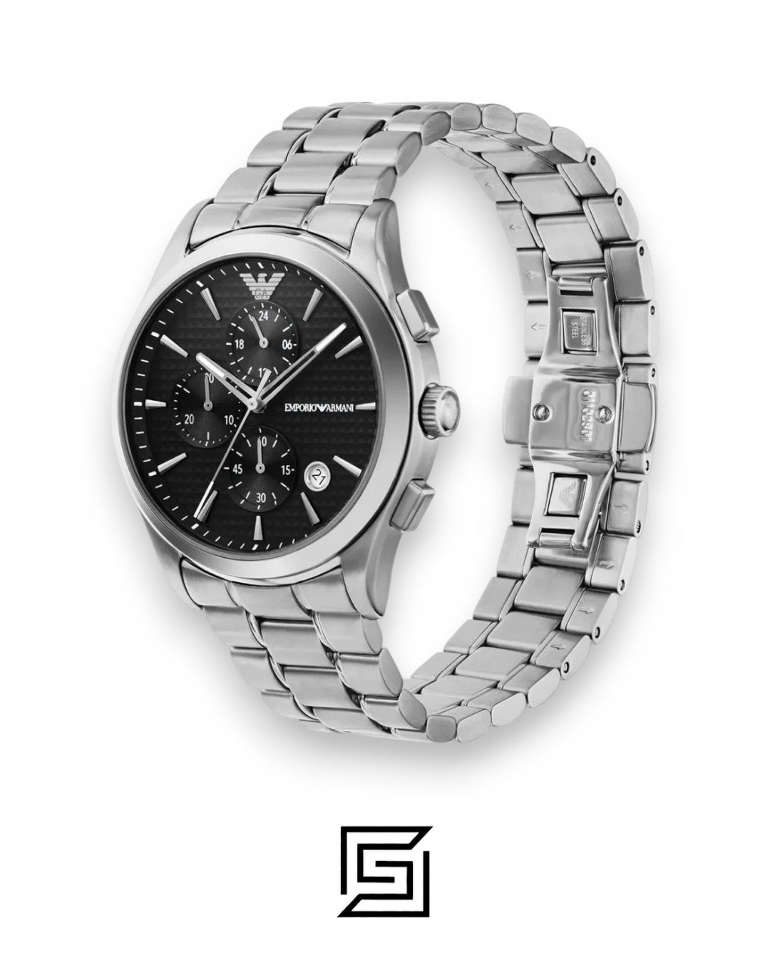 Emporio Armani AR11602 Men's Silver Stainless Steel Chronograph Watch with Black Dial