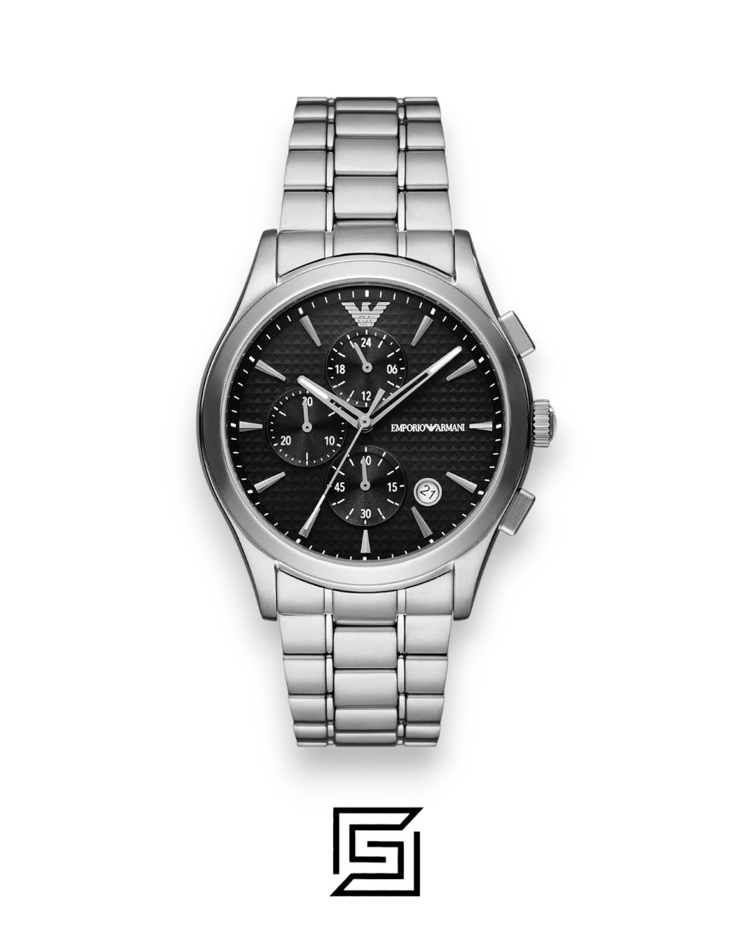 Emporio Armani AR11602 Men's Silver Stainless Steel Chronograph Watch with Black Dial