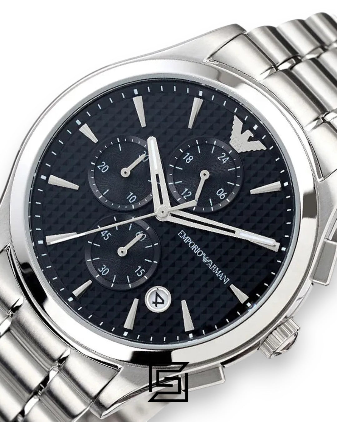 Emporio Armani AR11602 Men's Silver Stainless Steel Chronograph Watch with Black Dial