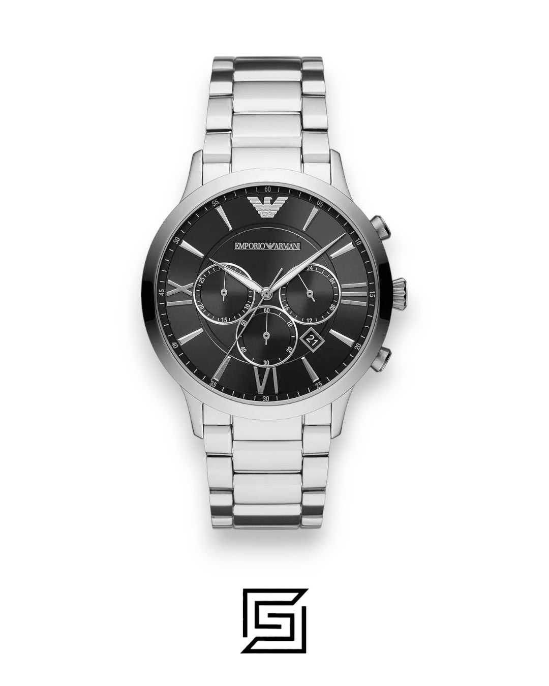Emporio Armani AR11208 Silver Stainless Steel Men's Watch with Black Dial
