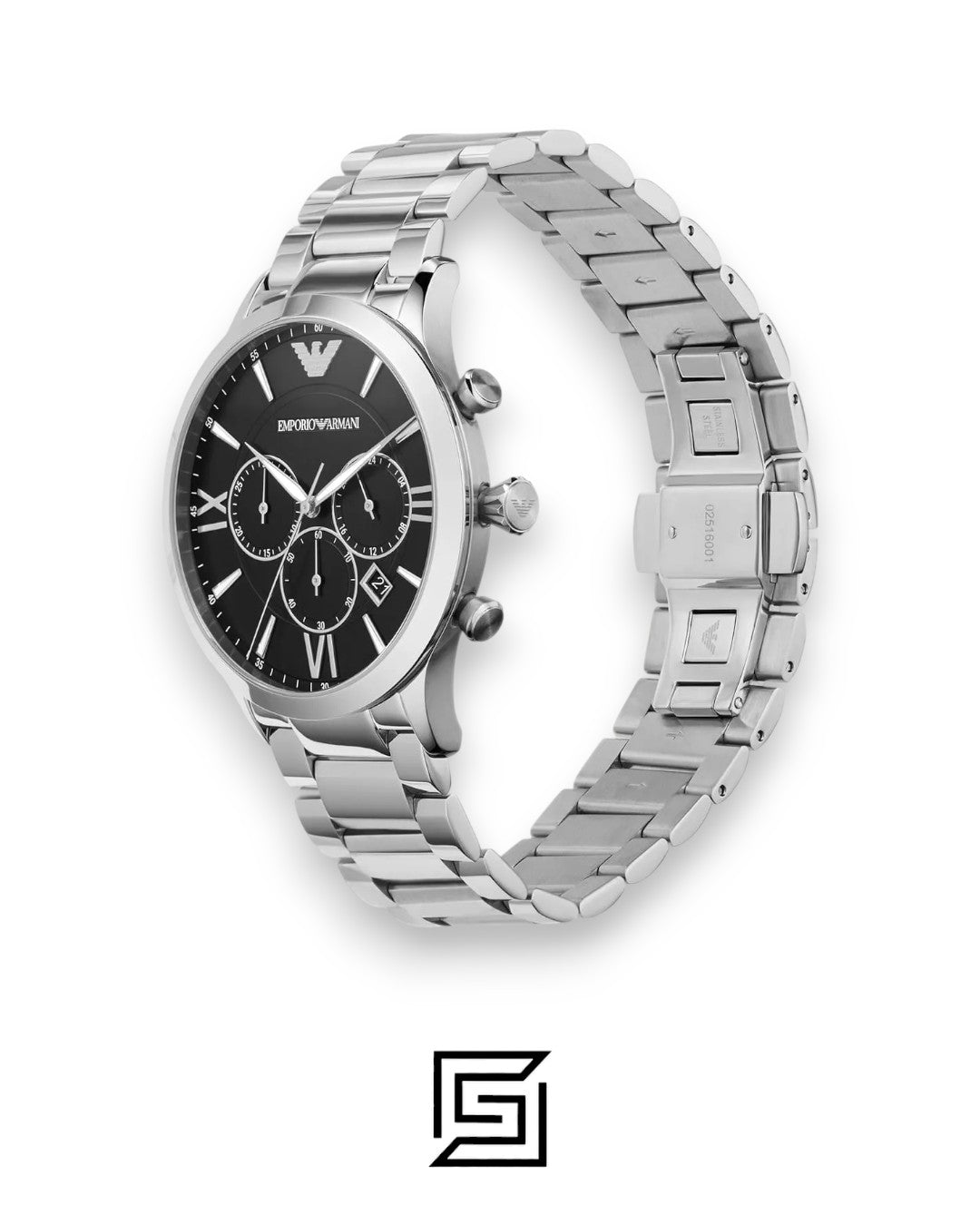 Emporio Armani AR11208 Silver Stainless Steel Men's Watch with Black Dial