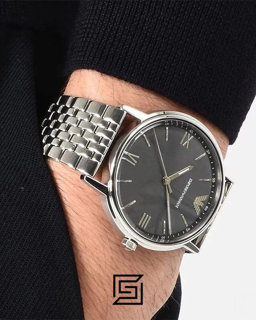 Emporio Armani AR11068 Men's Silver Stainless Steel Grey Dial Watch