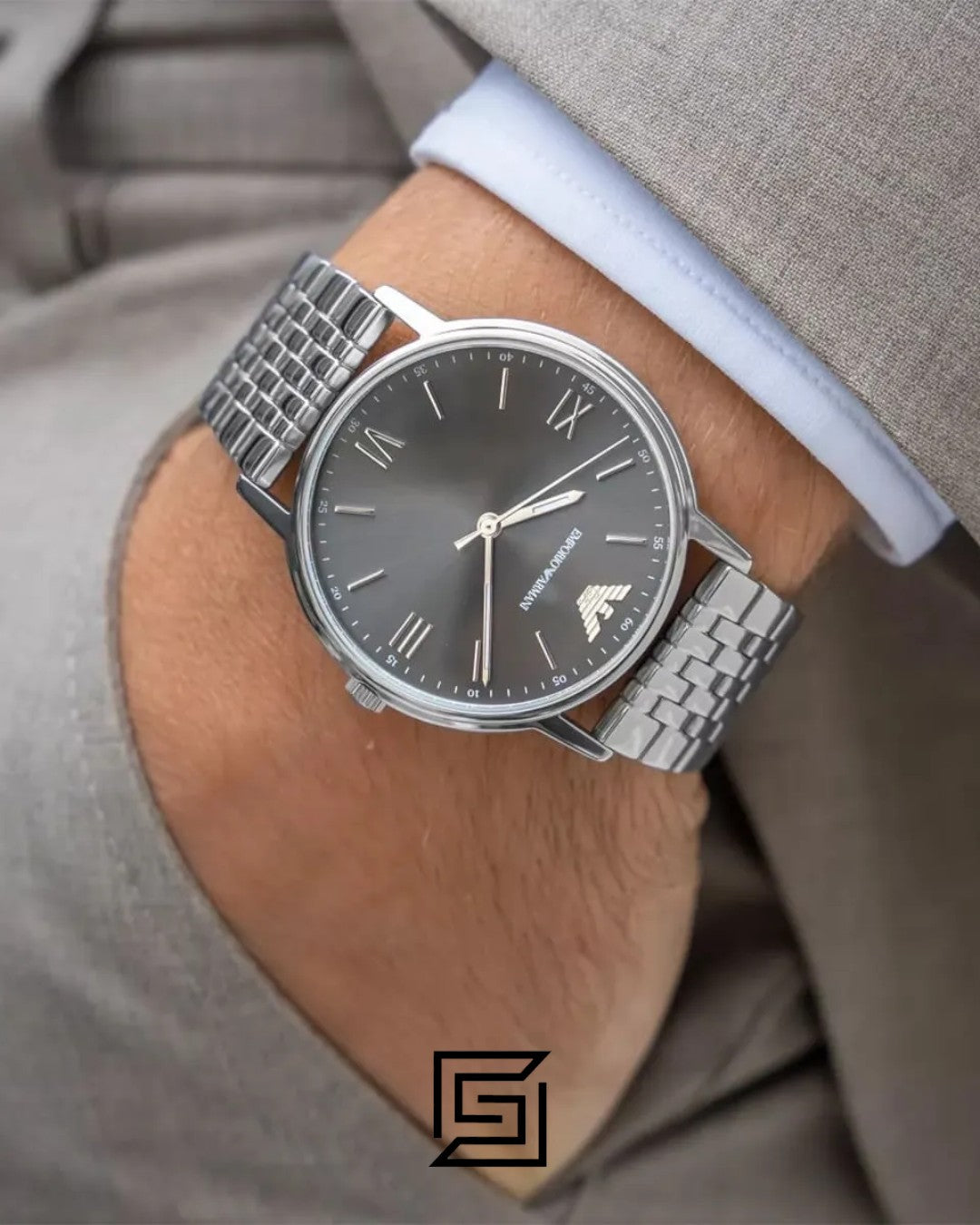 Emporio Armani AR11068 Men's Silver Stainless Steel Grey Dial Watch