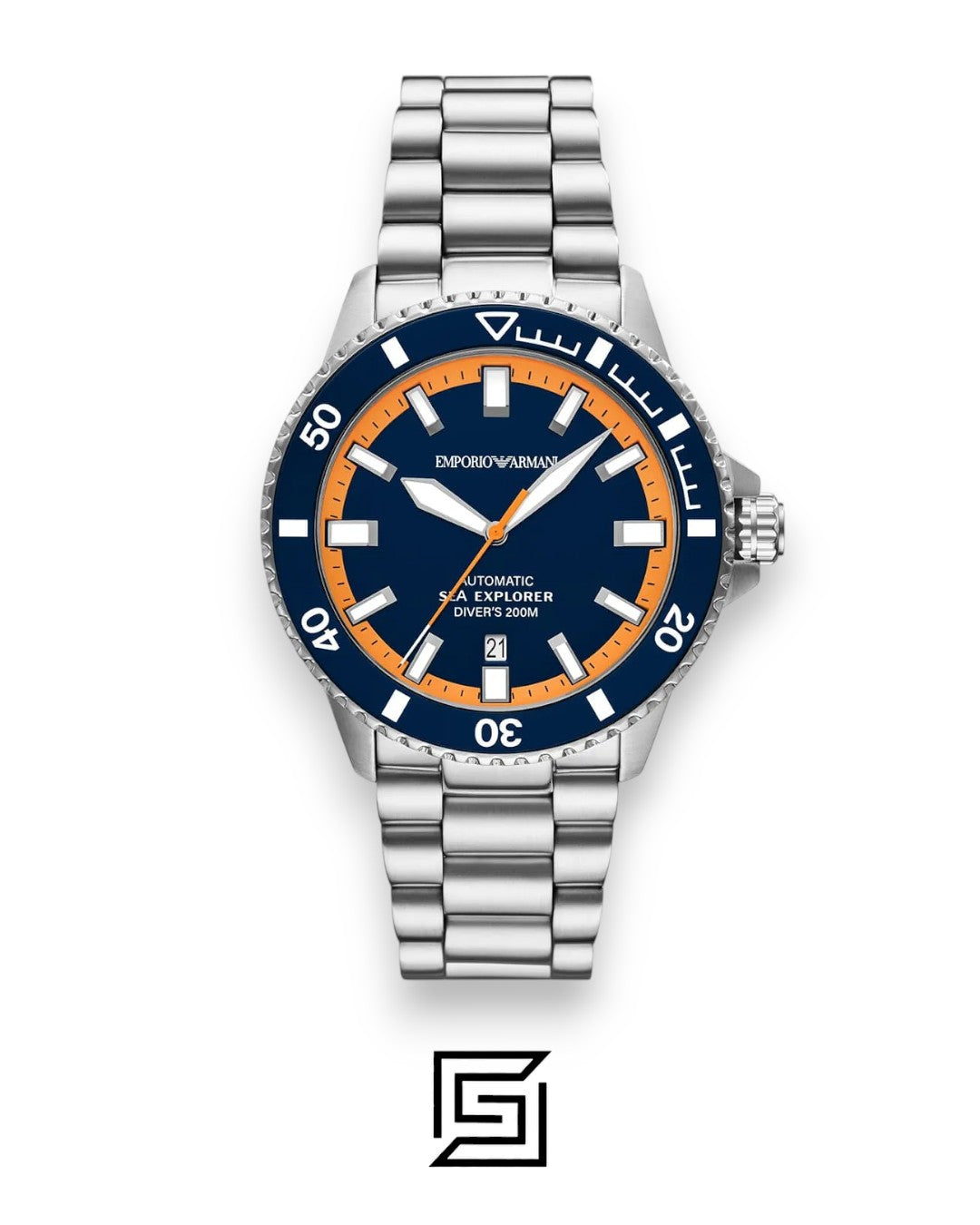 Armani AR60090 Automatic Sea Explorer Diver's 200m Blue Dial Stainless Steel Watch