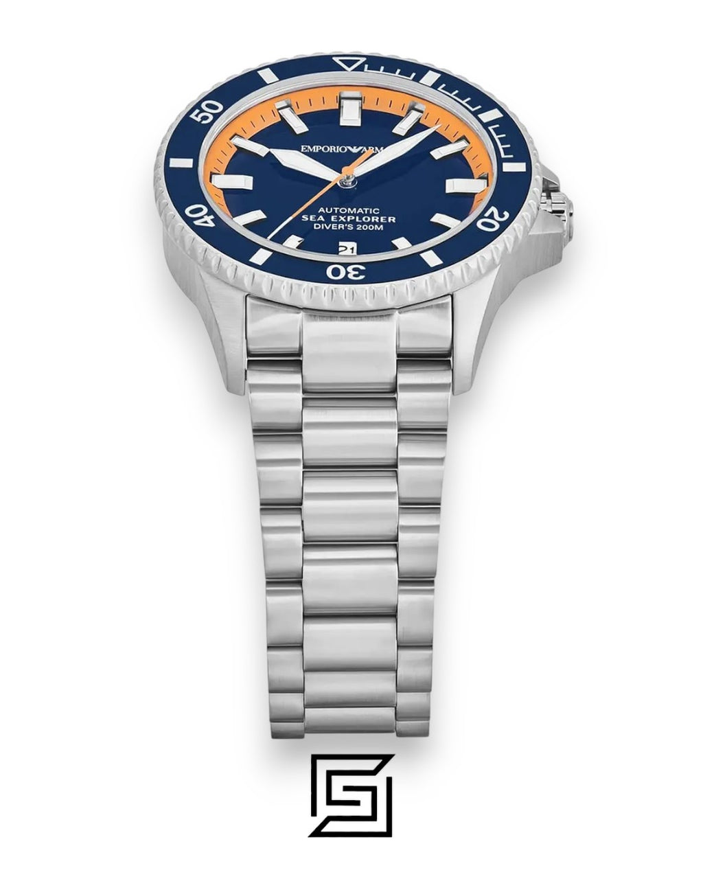 Armani AR60090 Automatic Sea Explorer Diver's 200m Blue Dial Stainless Steel Watch