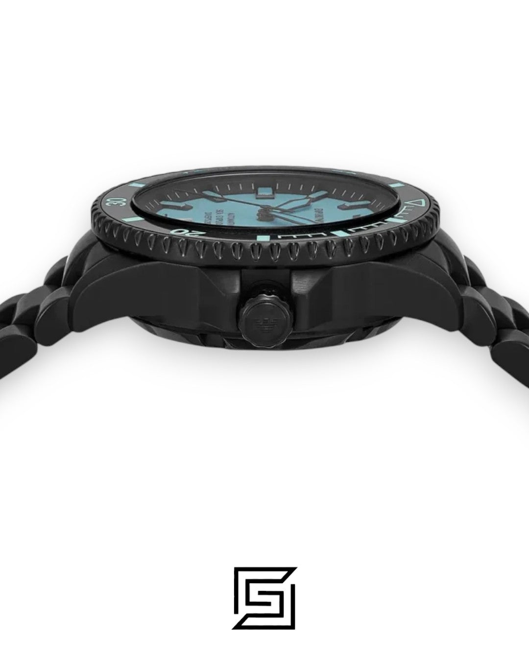 Emporio Armani AR60084 Black Stainless Steel Automatic Blue Dial Dive Watch 43mm