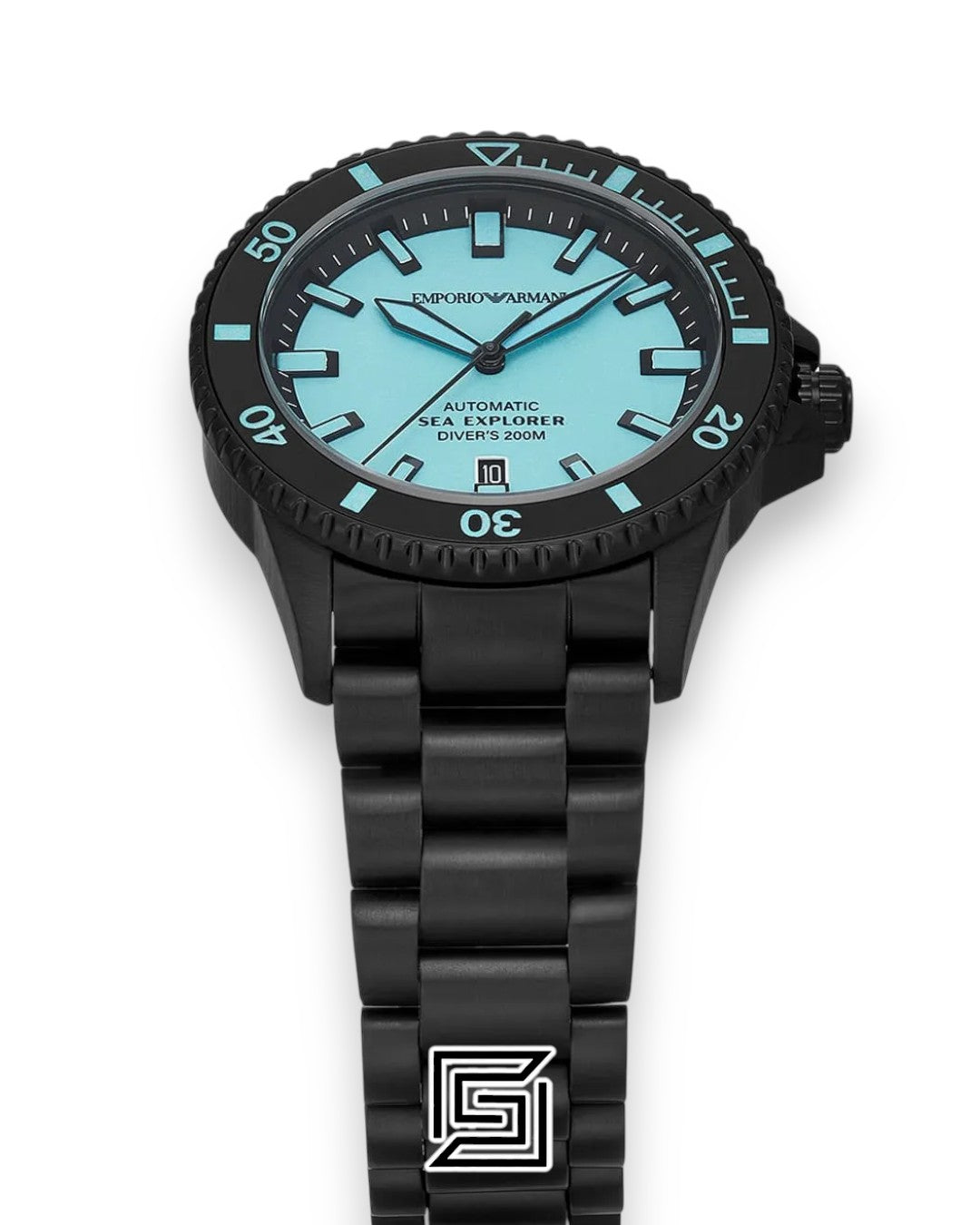 Emporio Armani AR60084 Black Stainless Steel Automatic Blue Dial Dive Watch 43mm