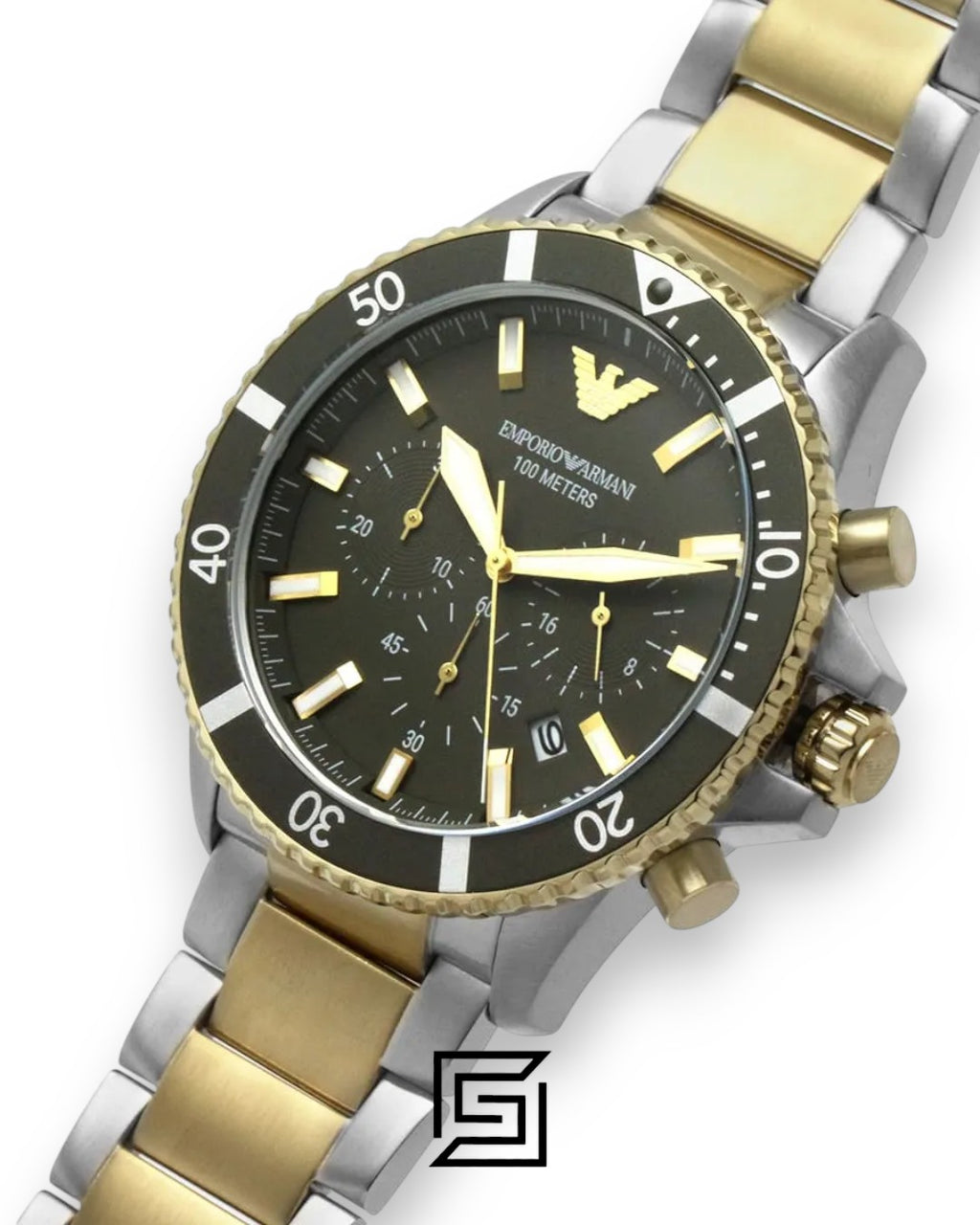Armani AR11361 Men's Two-Tone Stainless Steel Chronograph Watch with Green Dial