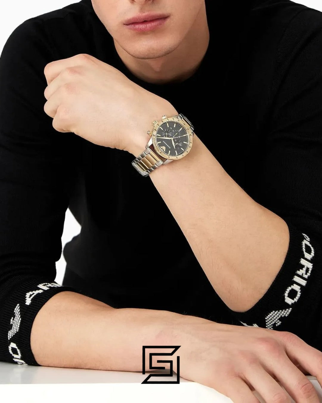 Emporio Armani AR11521 Two-Tone Chronograph Black Dial Men's Watch 43mm