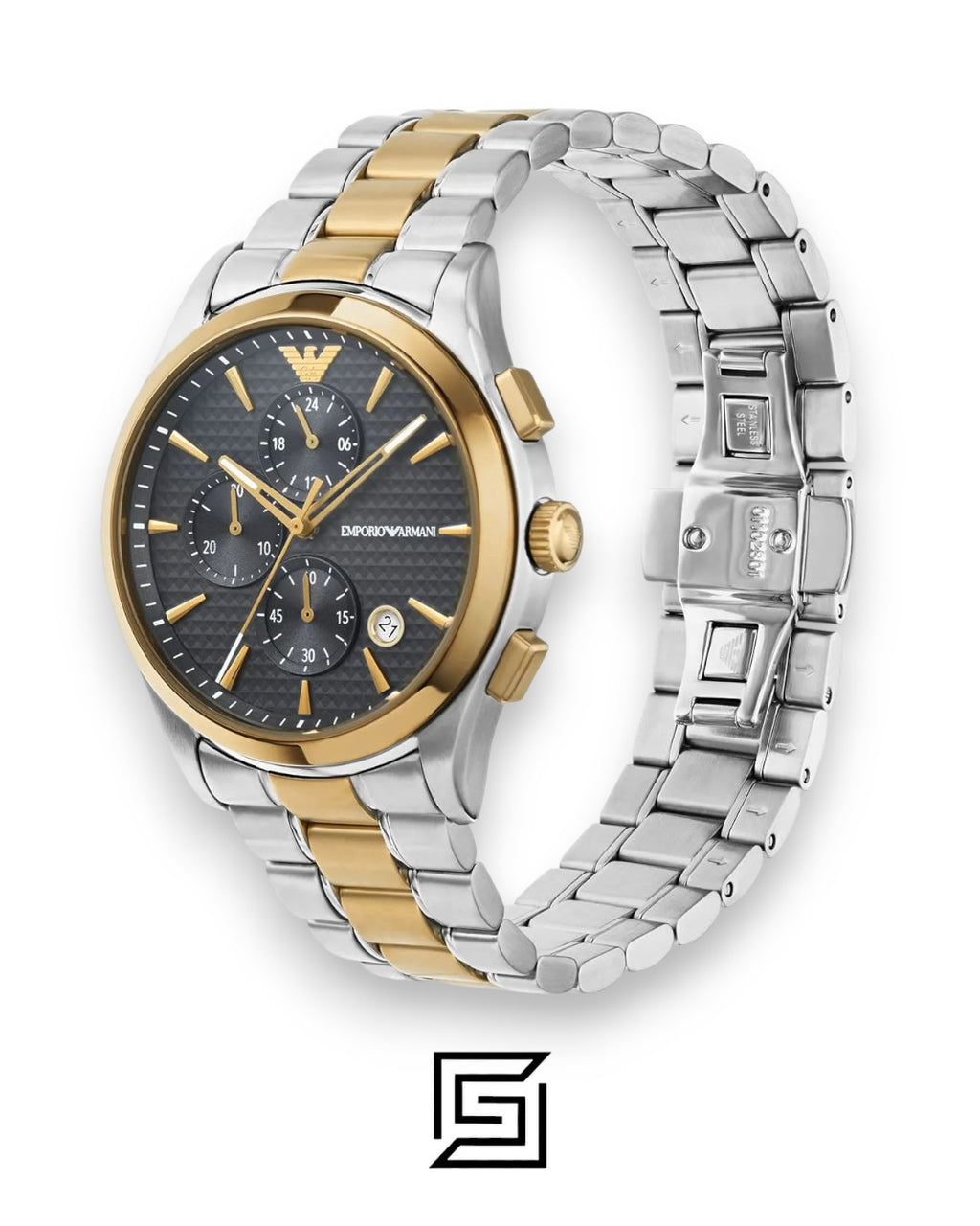 Armani AR11527 Men's Two-Tone Stainless Steel Chronograph Watch with Grey Dial