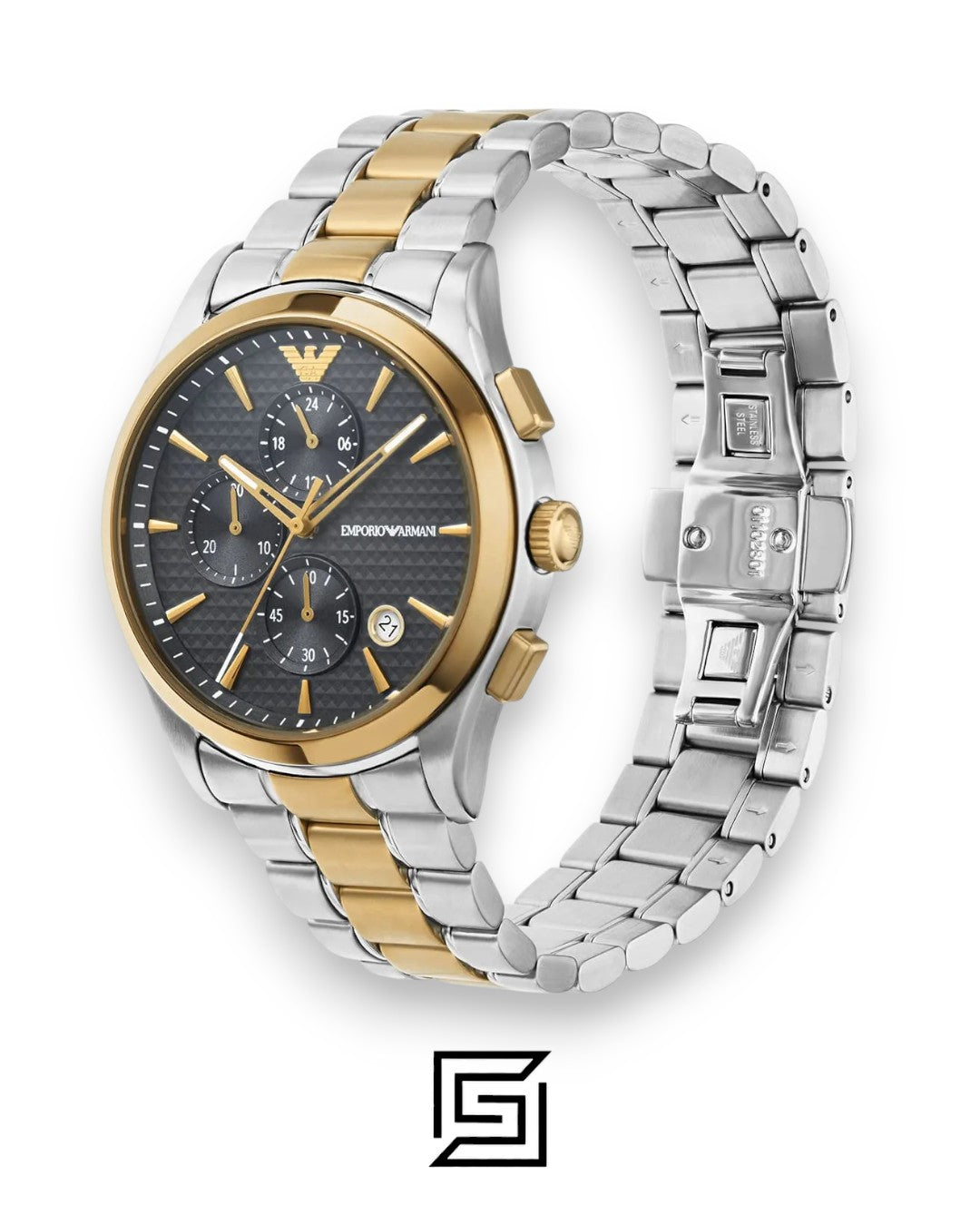 Armani AR11527 Men's Two-Tone Stainless Steel Chronograph Watch with Grey Dial