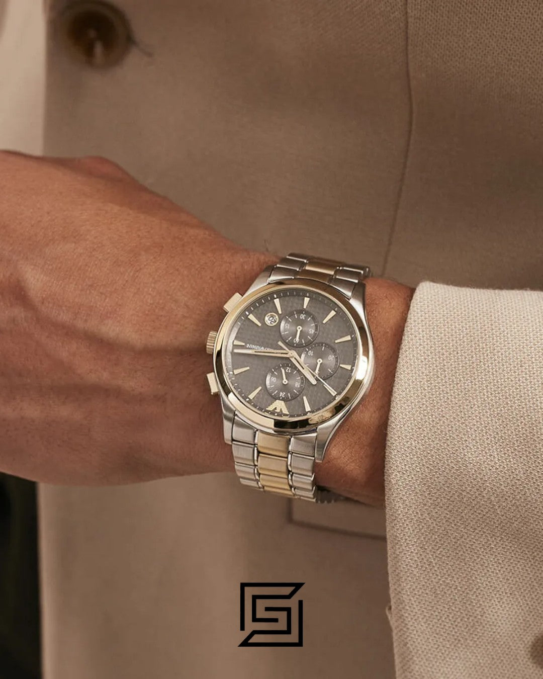 Armani AR11527 Men's Two-Tone Stainless Steel Chronograph Watch with Grey Dial