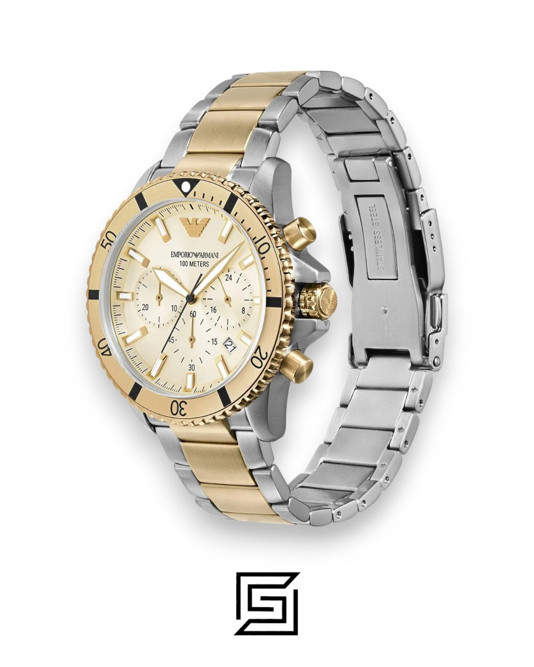 Emporio Armani AR11606 Two-Tone Gold and Silver Case 43mm Chronograph Watch with Cream Dial