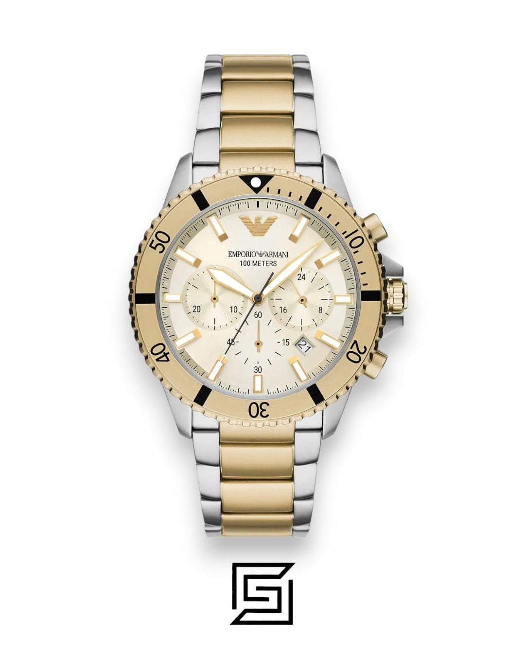 Emporio Armani AR11606 Two-Tone Gold and Silver Case 43mm Chronograph Watch with Cream Dial