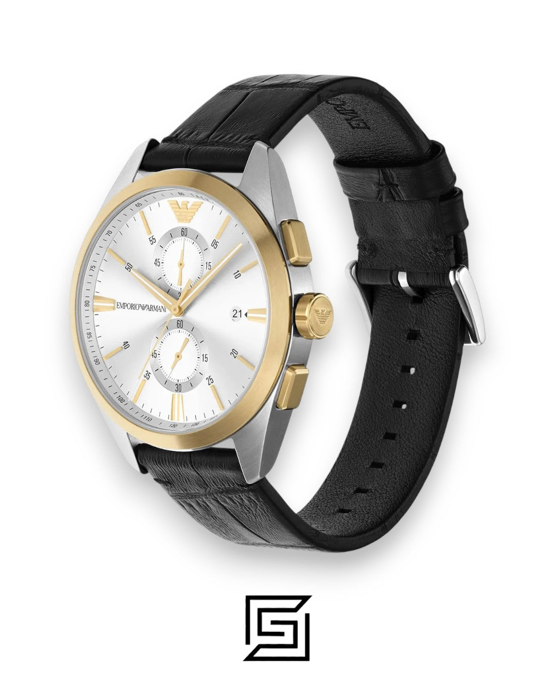 Armani AR11498 Chronograph Silver Dial Gold Bezel Men's Watch