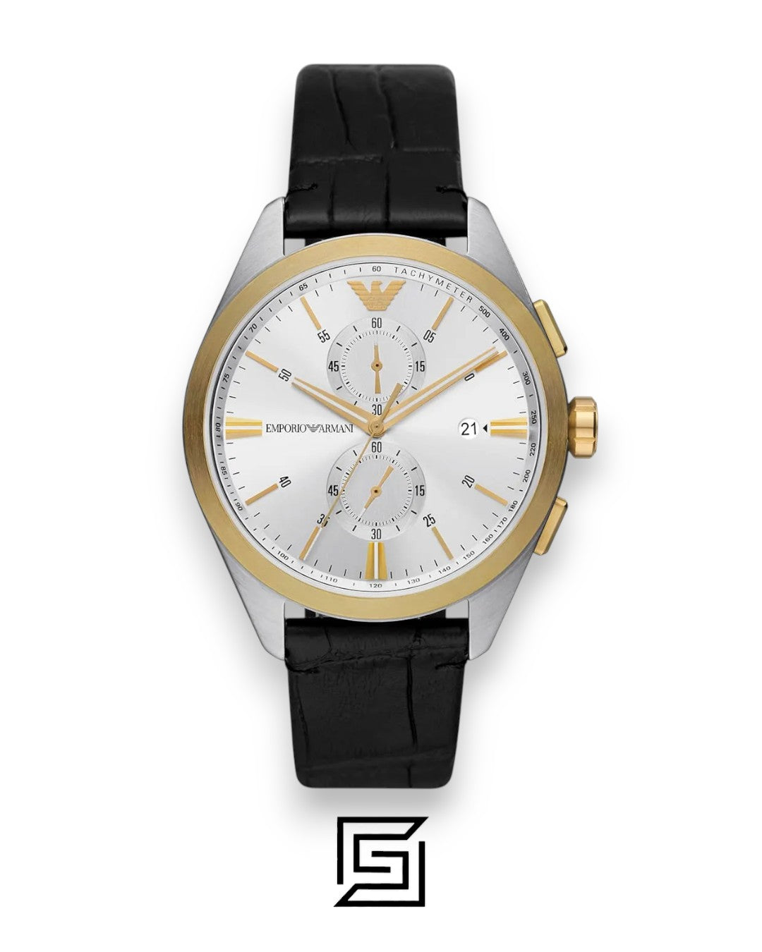 Armani AR11498 Chronograph Silver Dial Gold Bezel Men's Watch