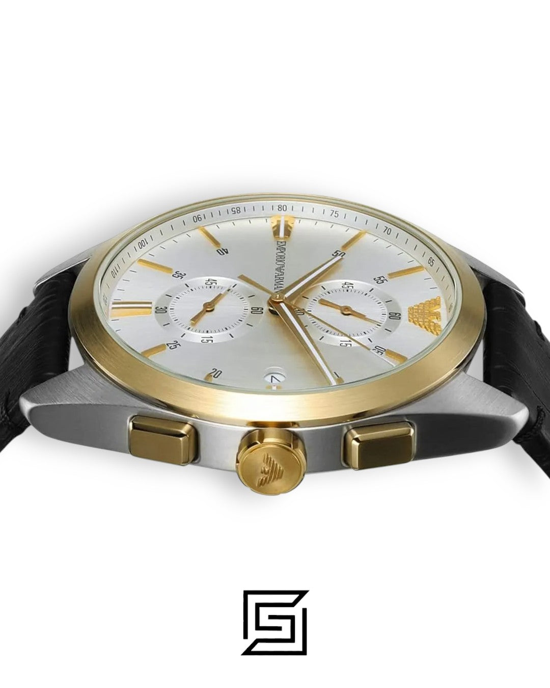 Armani AR11498 Chronograph Silver Dial Gold Bezel Men's Watch