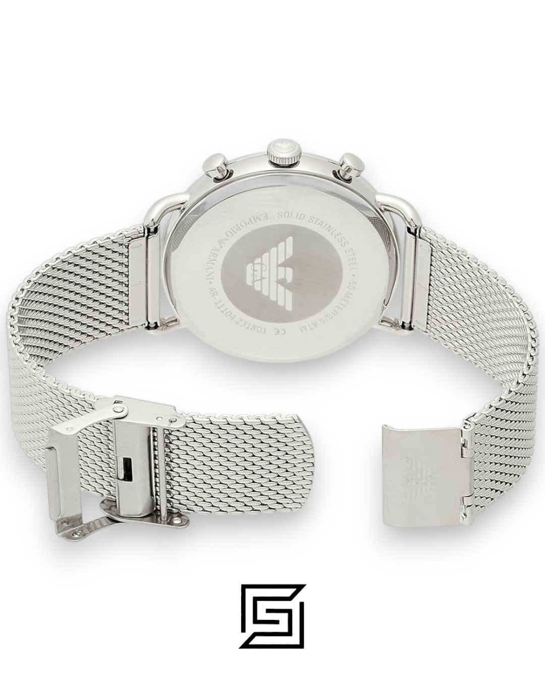 Emporio Armani AR11104 Men's Stainless Steel Mesh Watch with Black Dial