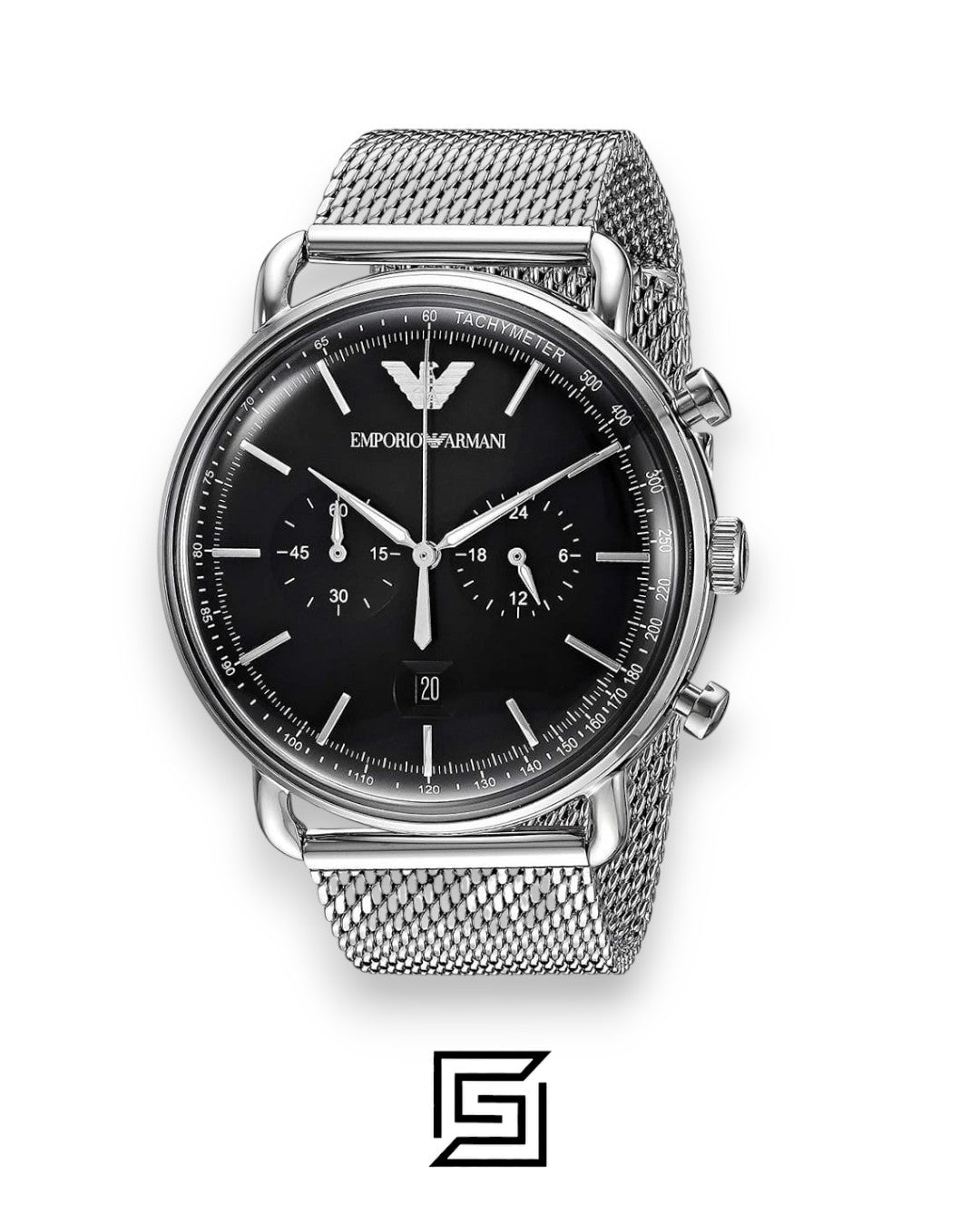 Emporio Armani AR11104 Men's Stainless Steel Mesh Watch with Black Dial