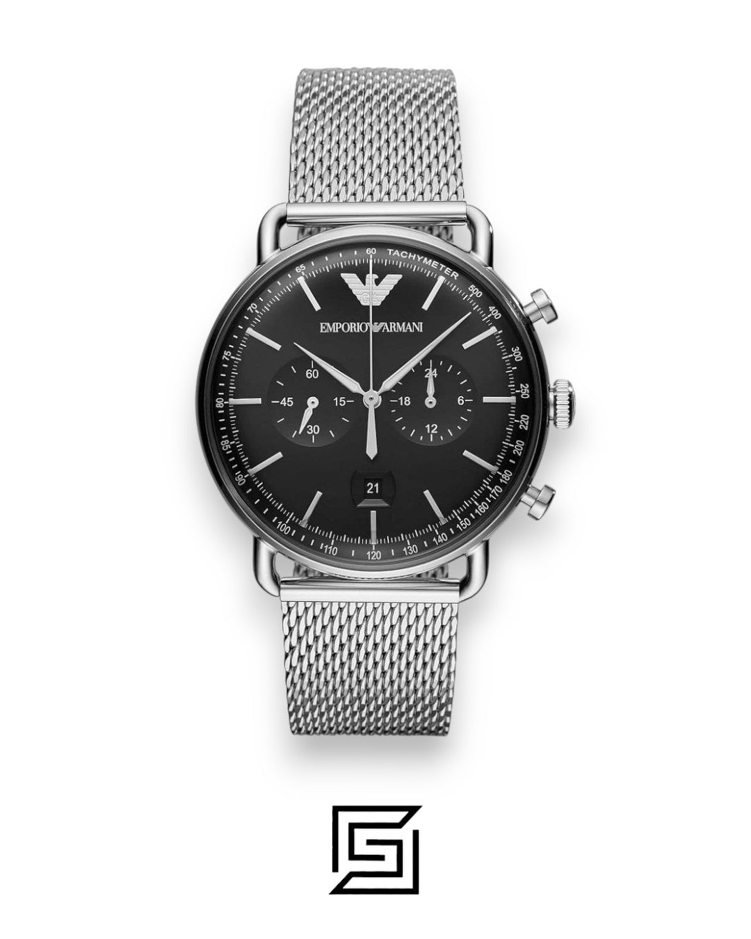 Emporio Armani AR11104 Men's Stainless Steel Mesh Watch with Black Dial
