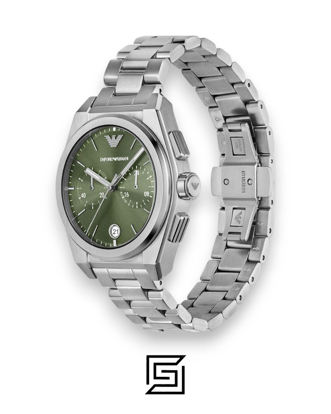 Emporio Armani AR11640 Men's Stainless Steel Green Chronograph Watch 43mm