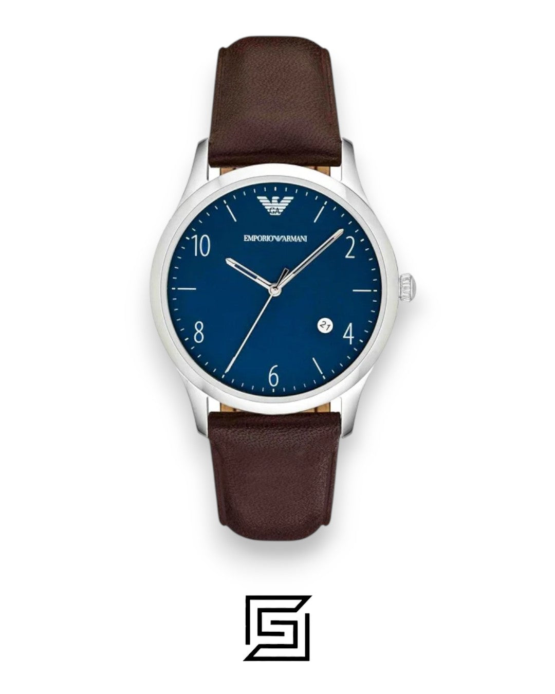 Emporio Armani AR1944 Men's Silver Case Blue Dial Brown Leather Watch