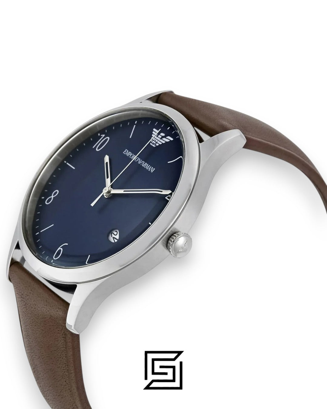 Emporio Armani AR1944 Men's Silver Case Blue Dial Brown Leather Watch