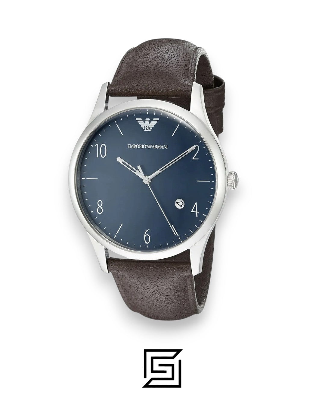 Emporio Armani AR1944 Men's Silver Case Blue Dial Brown Leather Watch