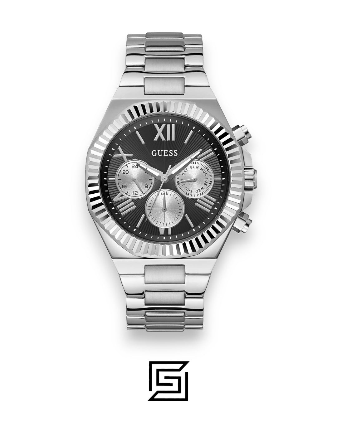 Guess GW0703G1 Men's Silver Stainless Steel Watch with Black Dial