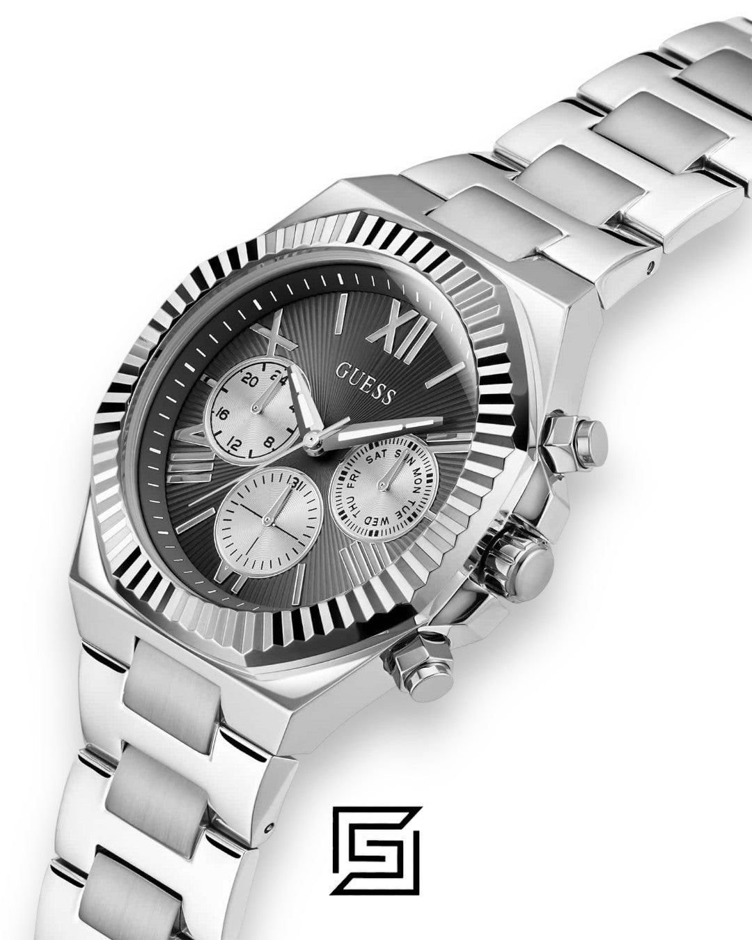 Guess GW0703G1 Men's Silver Stainless Steel Watch with Black Dial