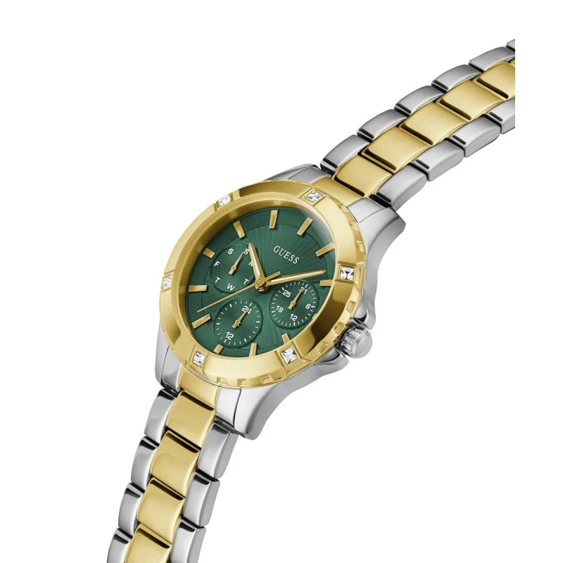 ساعة Guess GW0723L1 نسائية بعلبة ذهبية وفضية بقطر 40 ملم ومينا خضراء