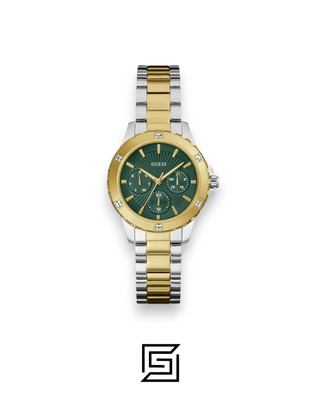 ساعة Guess GW0723L1 نسائية بعلبة ذهبية وفضية بقطر 40 ملم ومينا خضراء