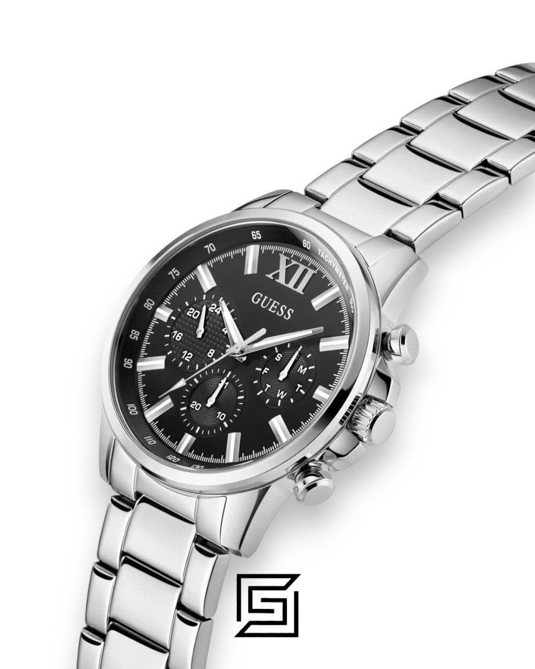 Guess GW0900G1 Men's Silver Stainless Steel Watch with Black Dial