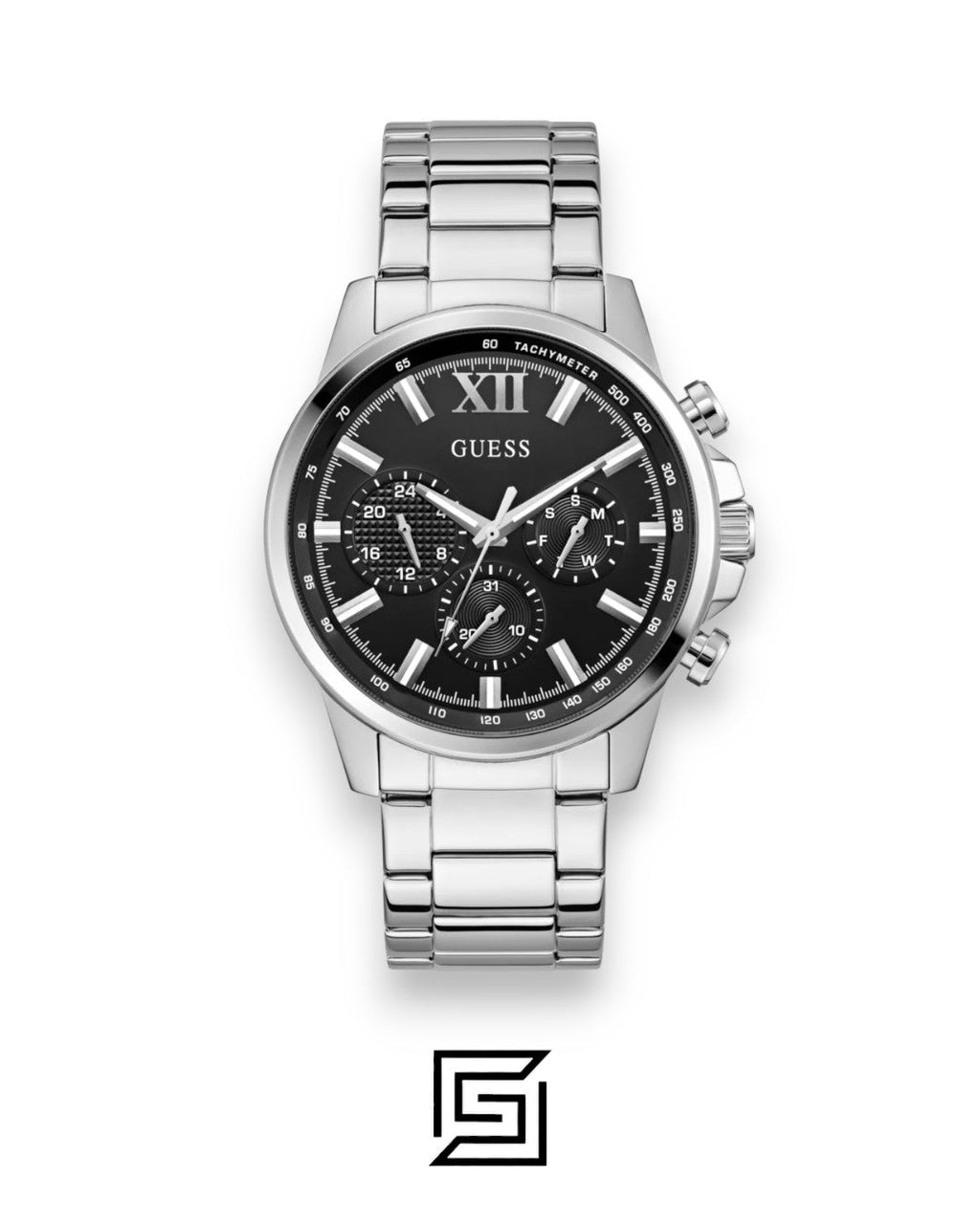Guess GW0900G1 Men's Silver Stainless Steel Watch with Black Dial