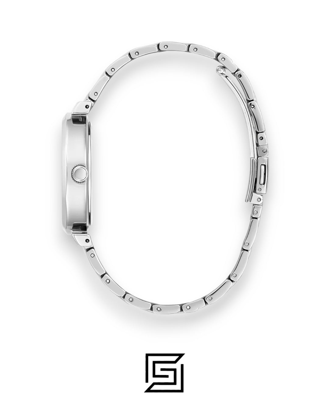 ساعة يد نسائية فضية بسوار من الستانلس ستيل ومينا سوداء طراز GW0613L1 من Guess