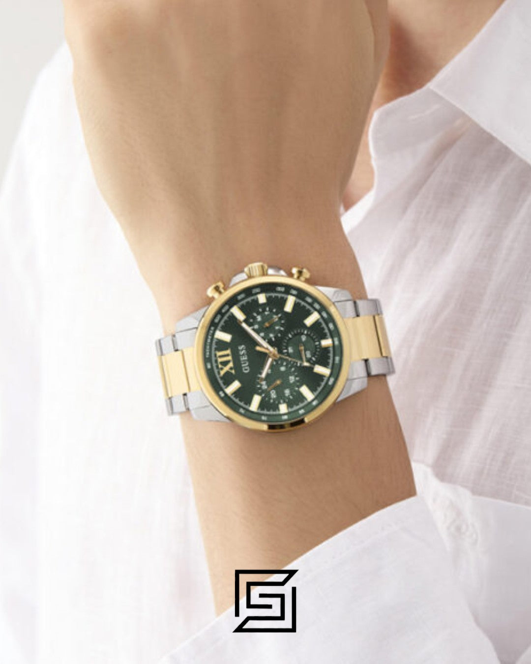 Guess GW0900G5 Men's Stainless Steel and Gold Tone Chronograph Watch with Green Dial