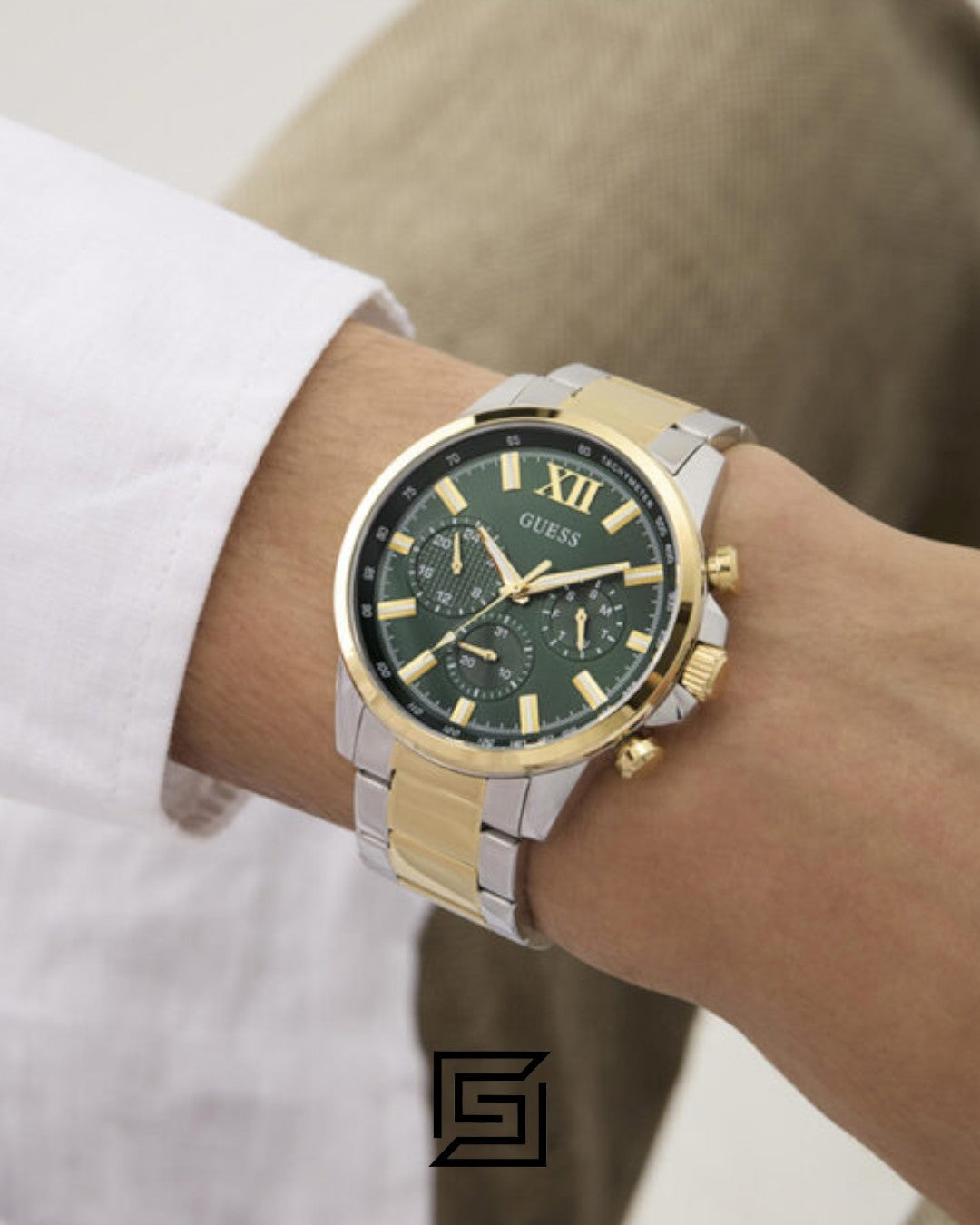 Guess GW0900G5 Men's Stainless Steel and Gold Tone Chronograph Watch with Green Dial